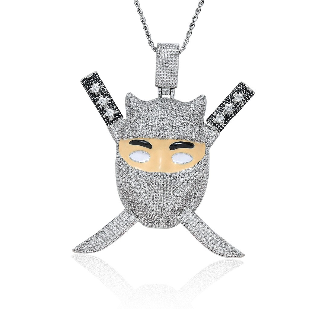 Hip Hop Pendant Cartoon Ninja Assassin Bling Necklace Gold Filled DJ Accessories