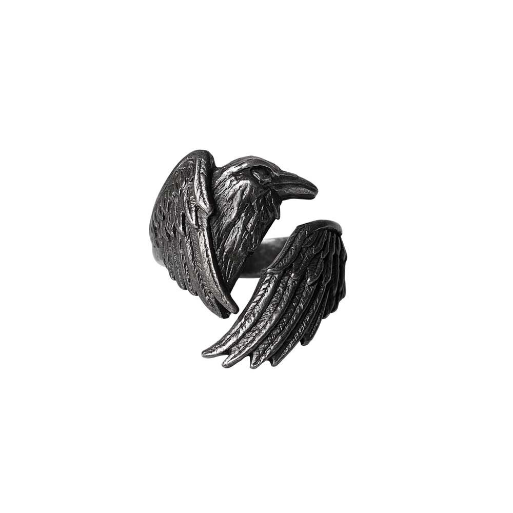 Alchemy Gothic Made of the Night Black Raven Wings Wrap Ring English Pewter R250