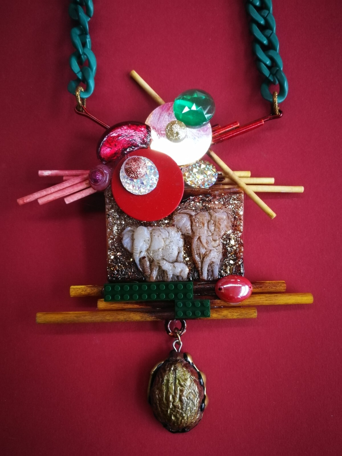 Vintage Assemblage Jewelry Necklace Pendant Luxury Elephant Animal Safari Savana