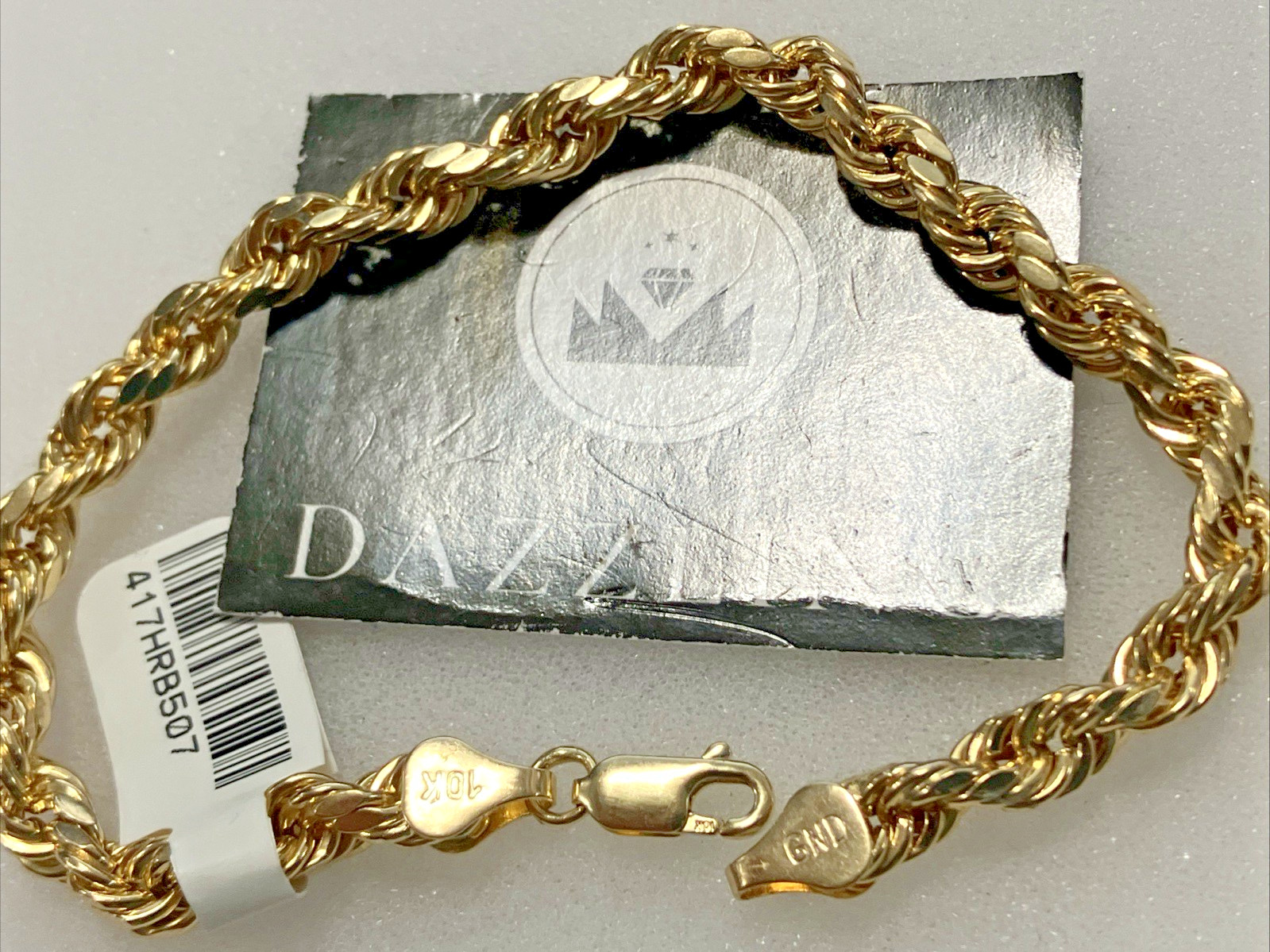 10kt Real Gold Rope Bracelet 5.07grams 5.8mm 8” GND Brand New With Tag. 10K