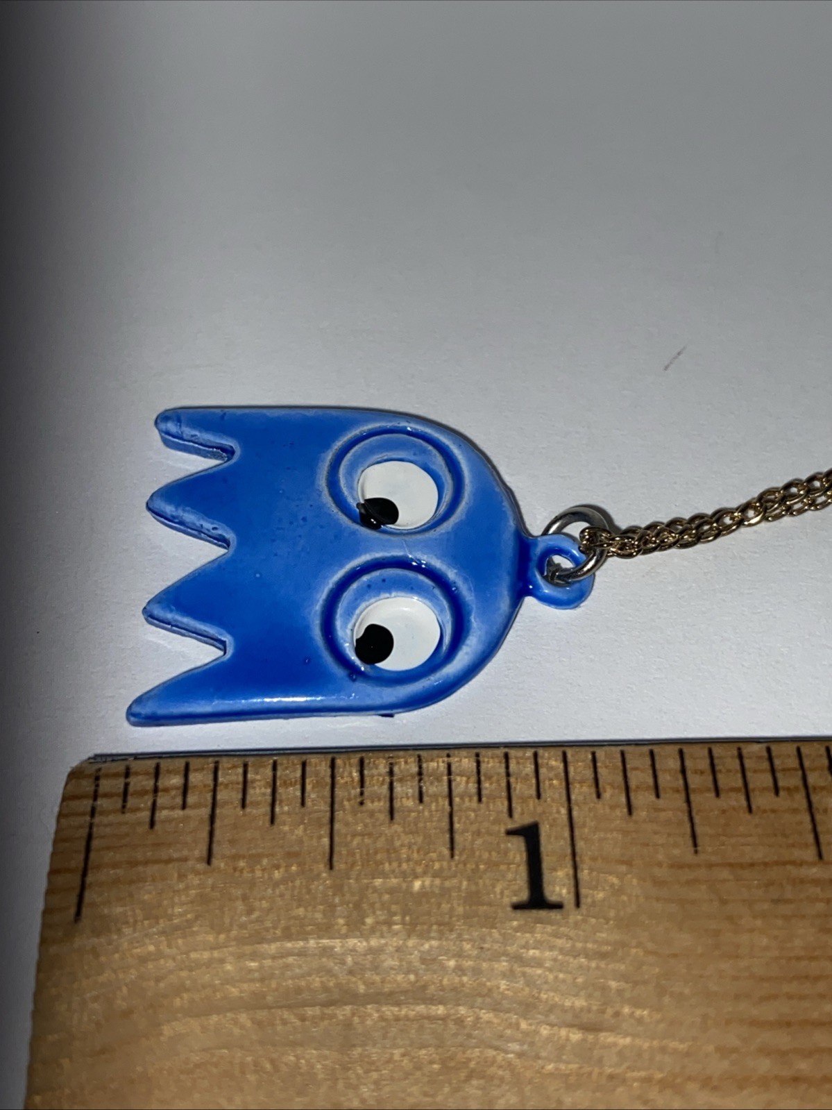 Vintage PAC Man Video Game Blue Ghost Necklace