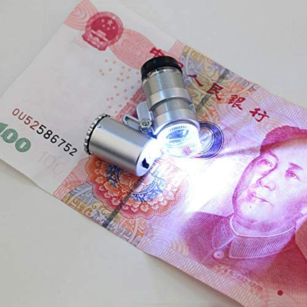 10pc 45X Mini LED + UV Illuminated Pocket Microscope Loupe Currency Coin Jewelry