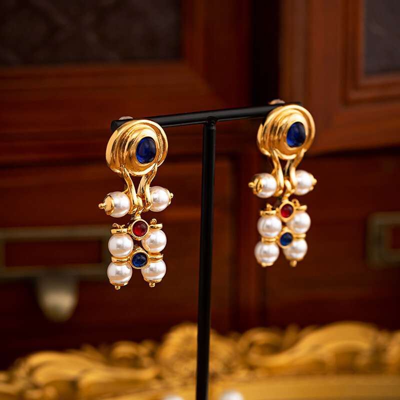 Pearl Earrings Women’s Medieval Vintage Temperament Long Court Style Earrings