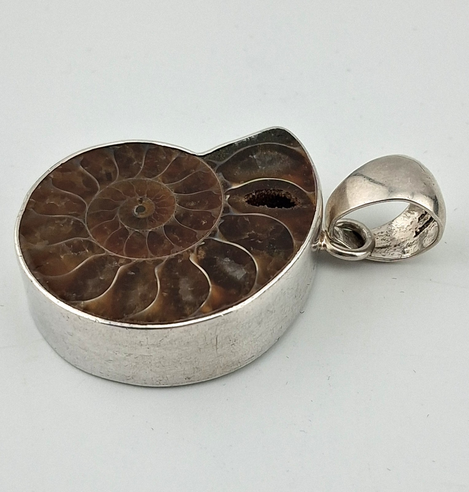 Charles Albert 950 Fine Sterling Silver Ammonite Fossil Pendant Nice Thick 14g