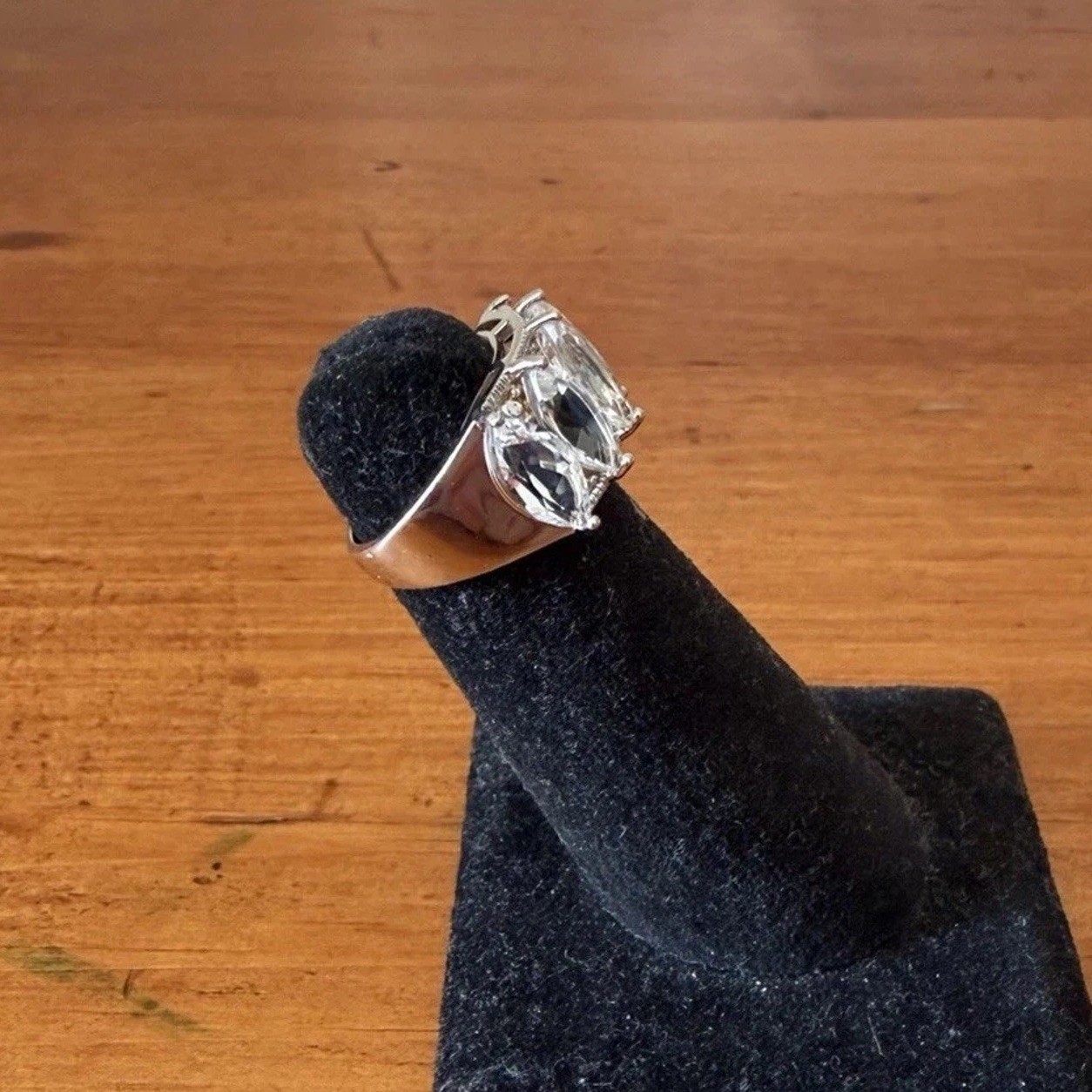 Sterling Silver 925 Wide Band Marquise CZ Eternity Ring Size 6.5 BBJ Statement