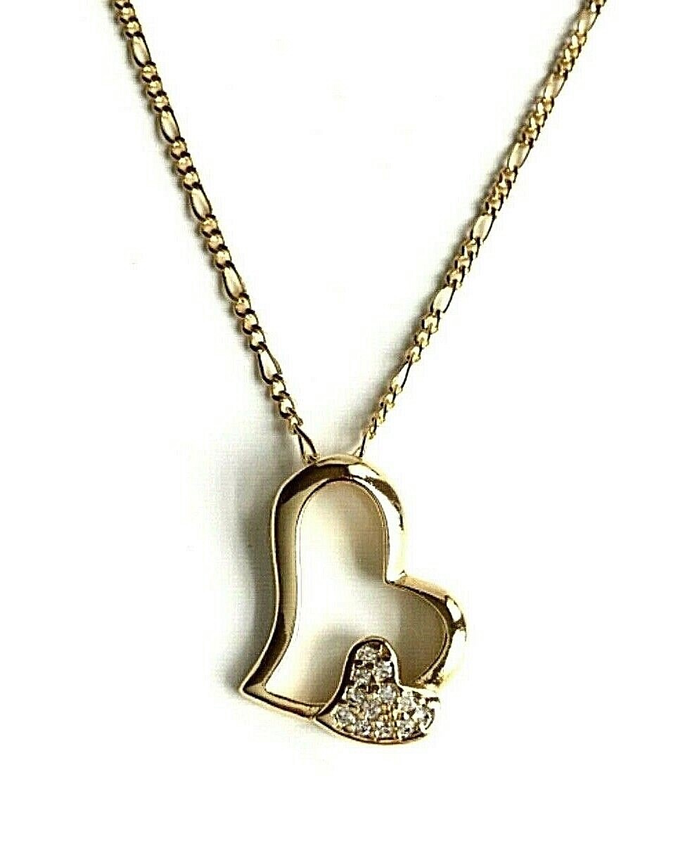 18K GOLD FILLED CZ HEART LOVE NECKLACE 20″ LONG/CADENA DE CORAZON 20″- 18x14mm