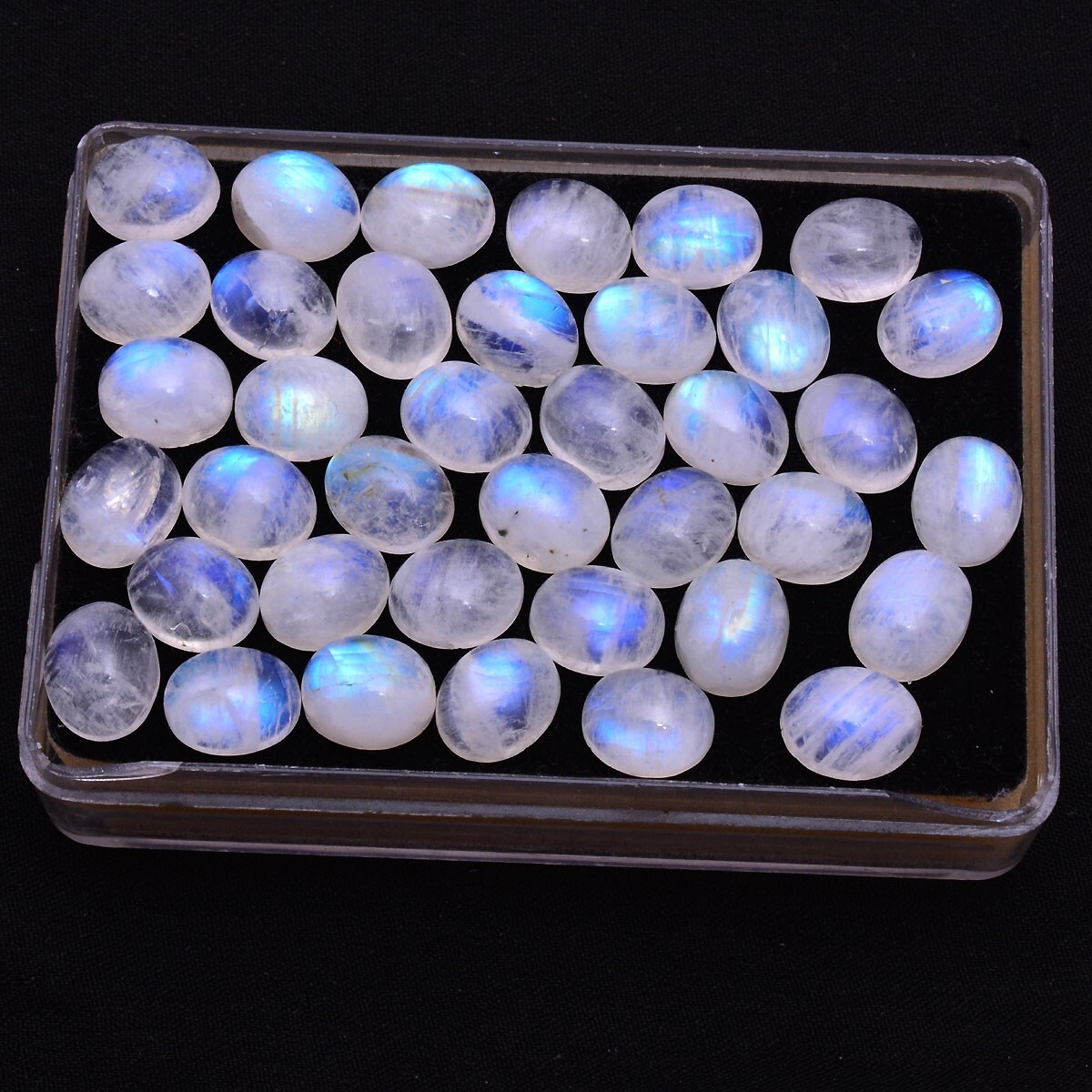 38 Pcs Natural Moonstone Blue Shine 11mm*9mm Oval Cabochon Unheated Gemstones
