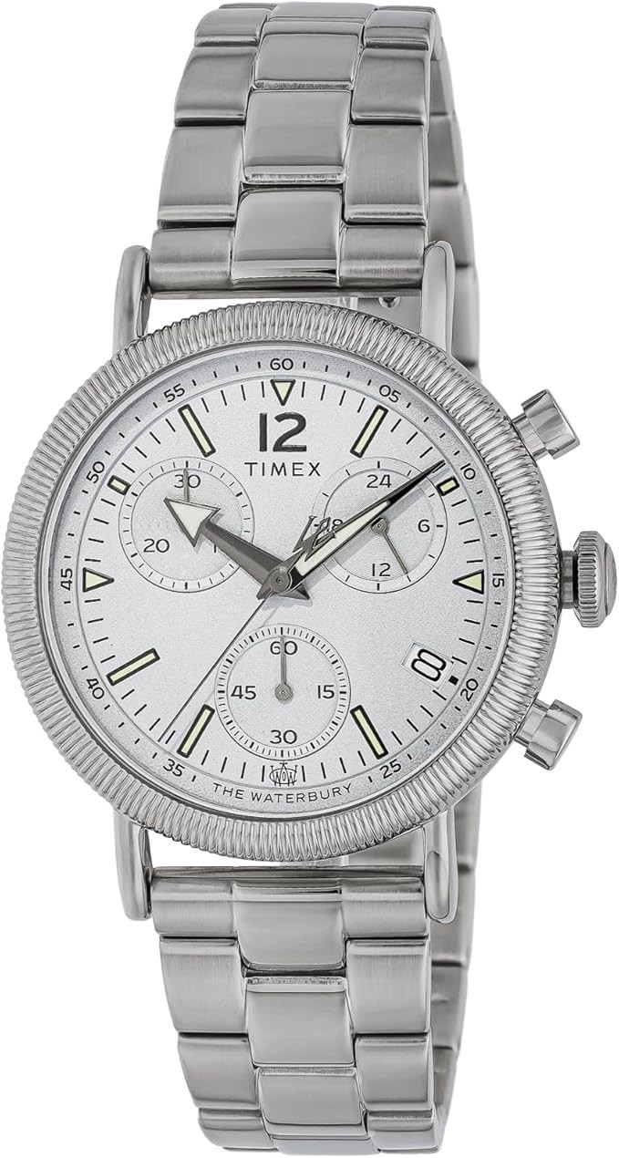 Timex TW2W20900 Waterbury Standard Coin Edge Men’s Wristwatch, Silver, white