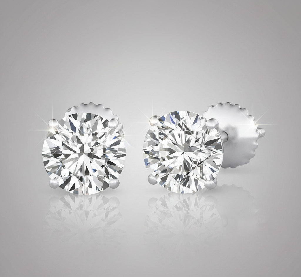 1.00-5.00 CTTW Lab grown diamonds stud Earrings set in 14K White Gold Martini