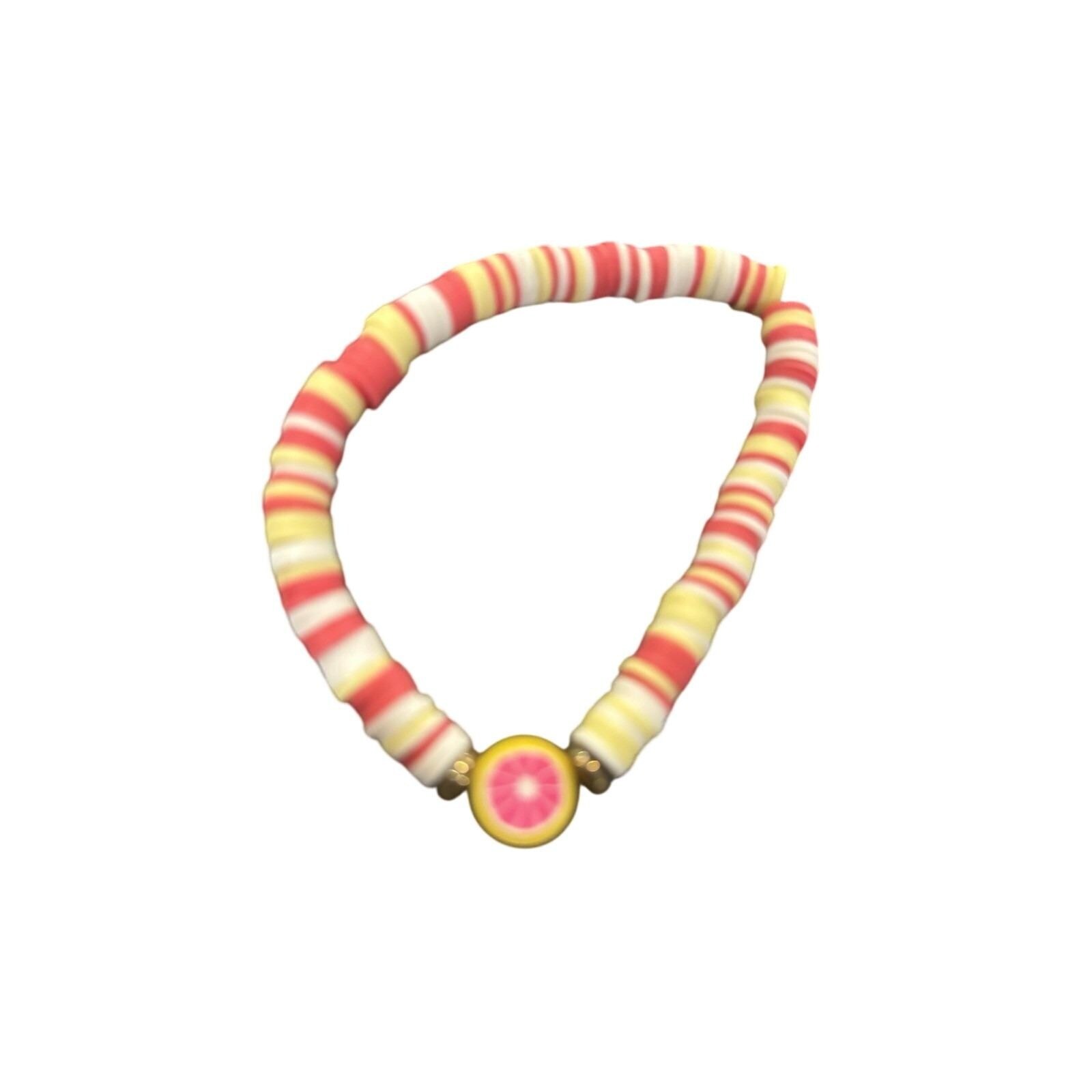 Adorable Colorful Pink/white/yellow Clay Bead Bracelets With Lemon Charm- summer