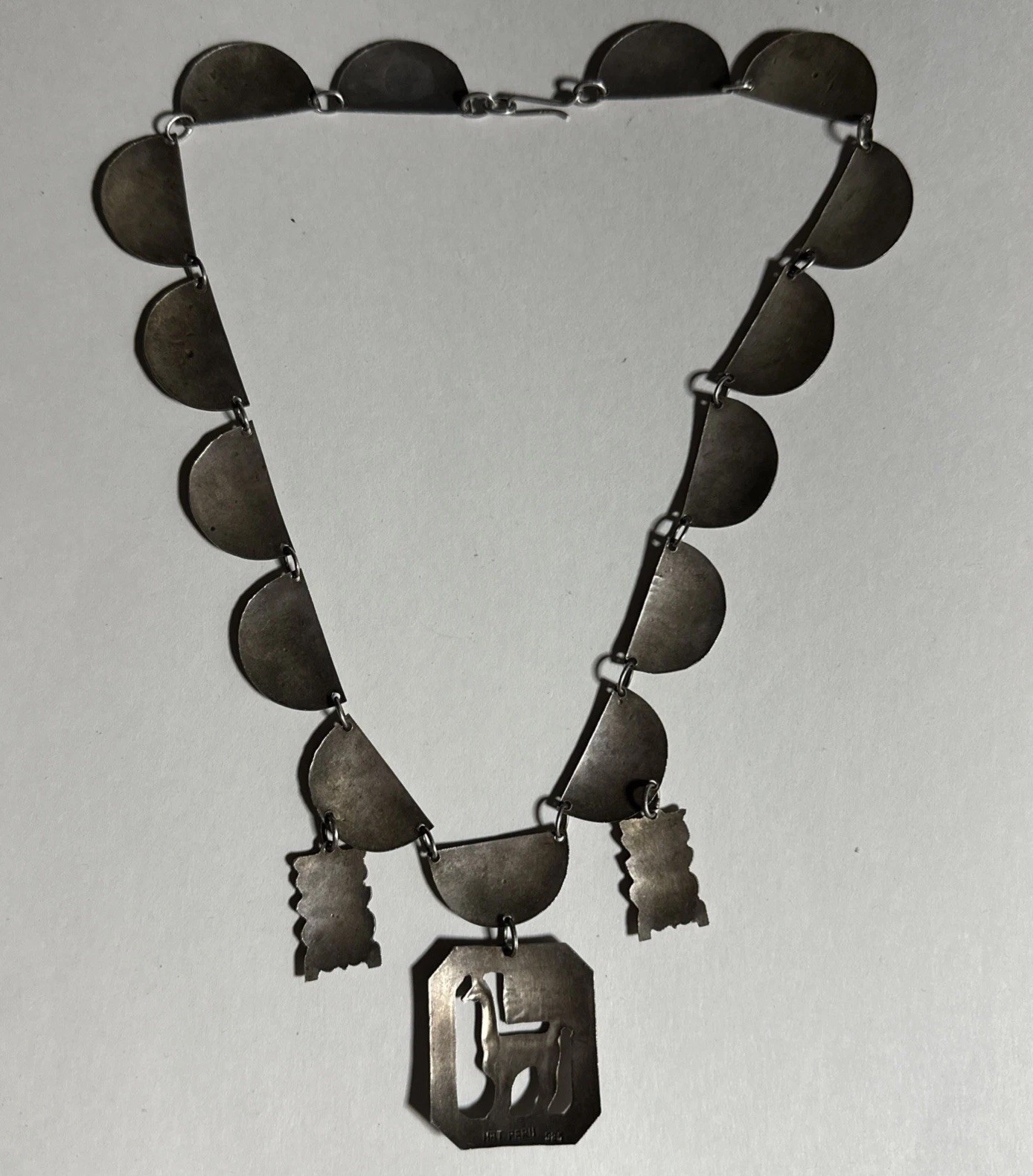 Vintage MRT Peru 925 Sterling Silver Llama Inca Warrior Link Necklace 18”