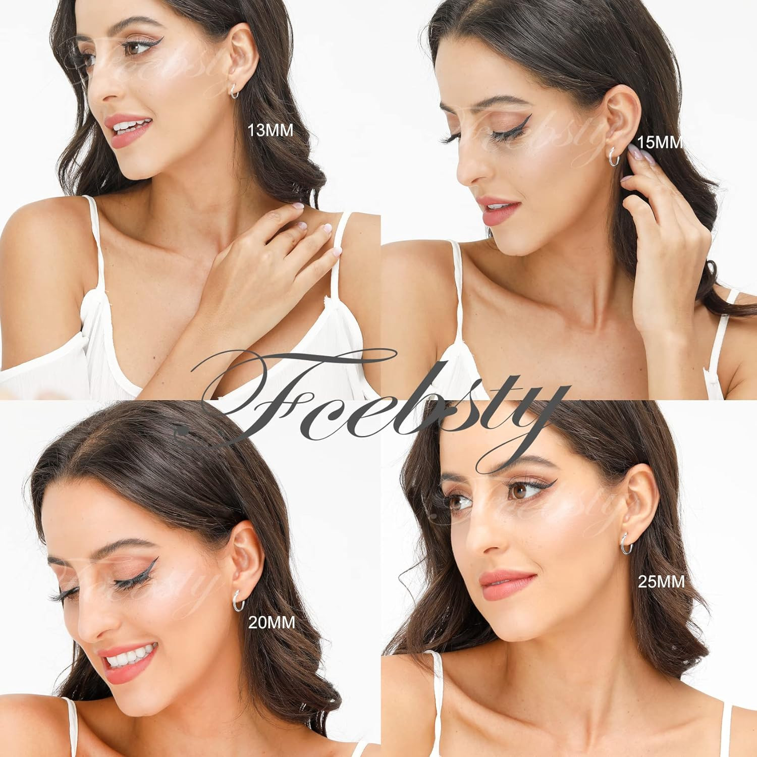 3 Pairs 925 Sterling Silver Hoop Earrings | Small White Gold Plated Hoop Earring