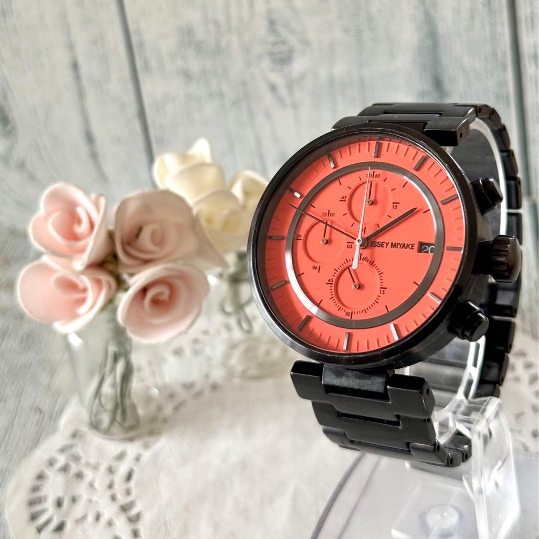 Issey Miyake W Chronograph VK67-0010 Orange Dial Watch Used