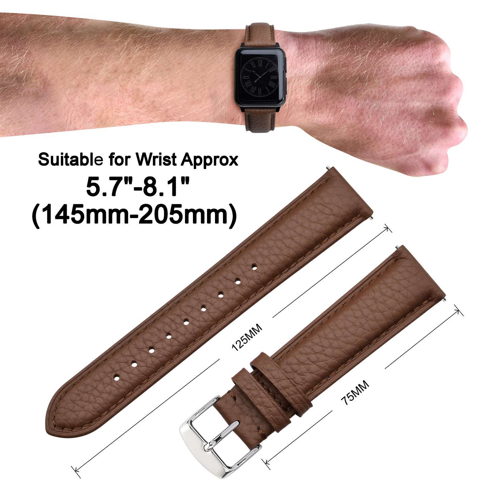 ANNEFIT Watch Band Quick Release Textured Padded Leather Straps 16mm-22mm