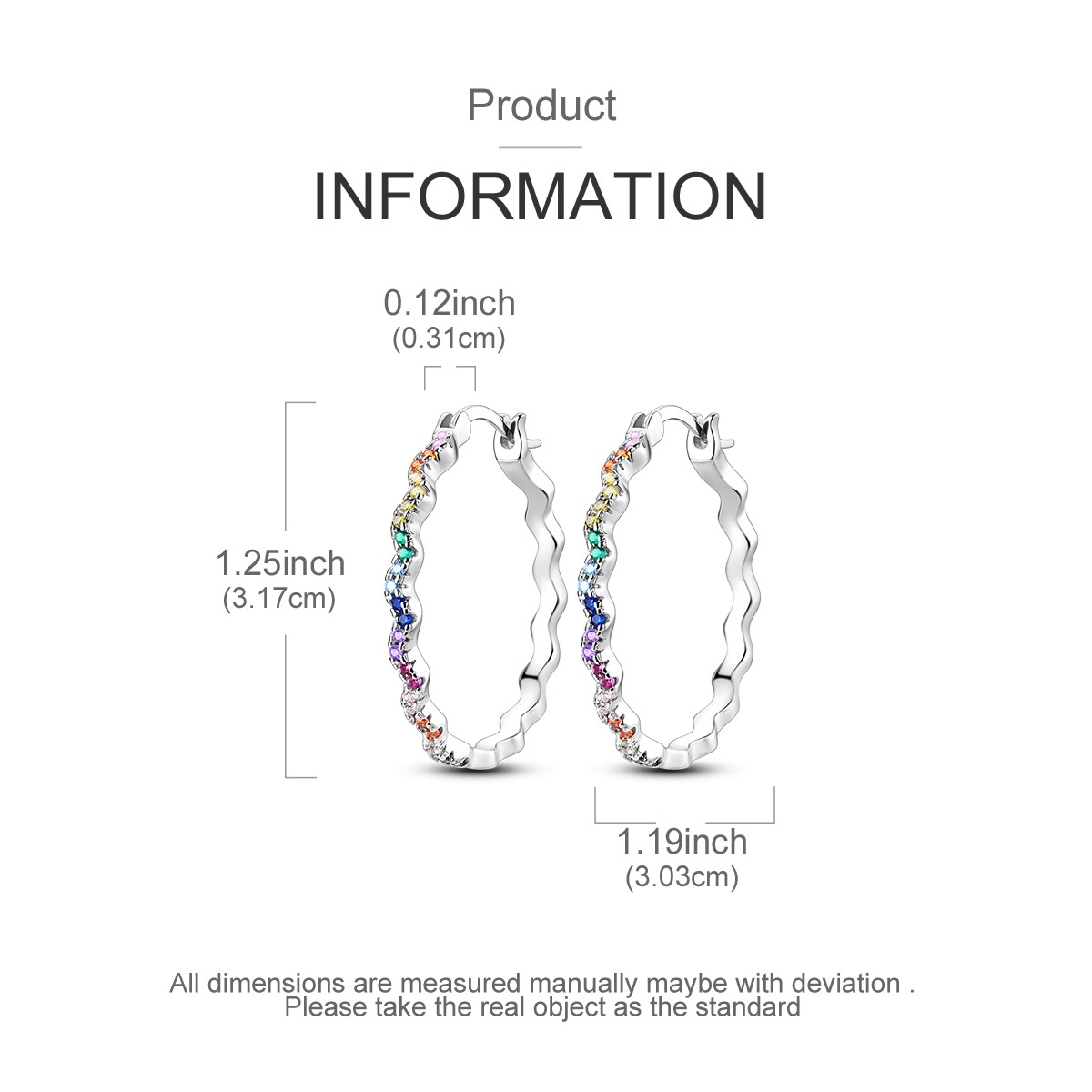 LAZA Double Wave Women 925 Silver Large Hoop Earrings Colorful AAA CZ Jewelry