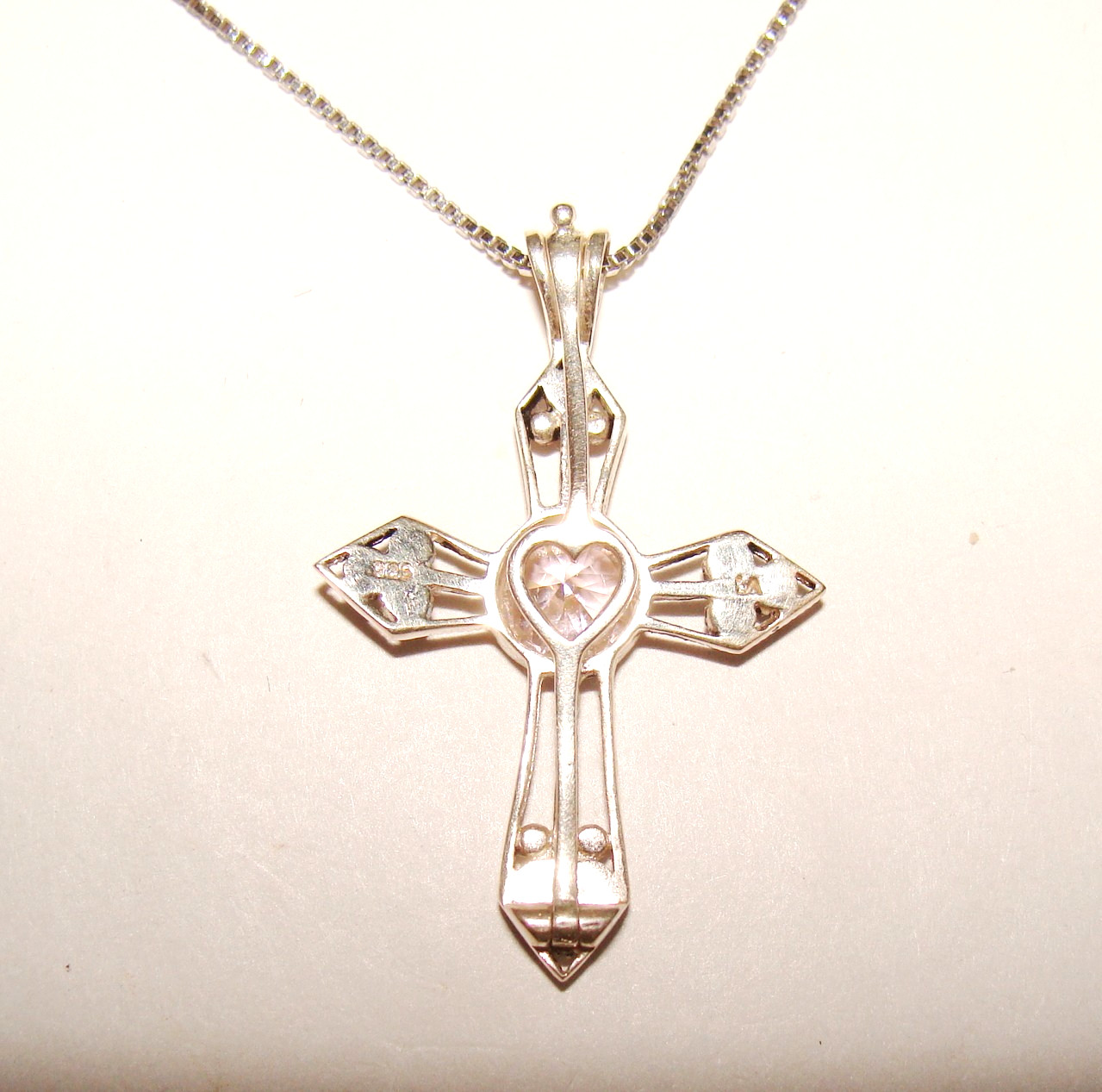 Silver Plated Mark 925 Cross Marcasite Interchangeable 7 Colors CZ 18″ Necklace