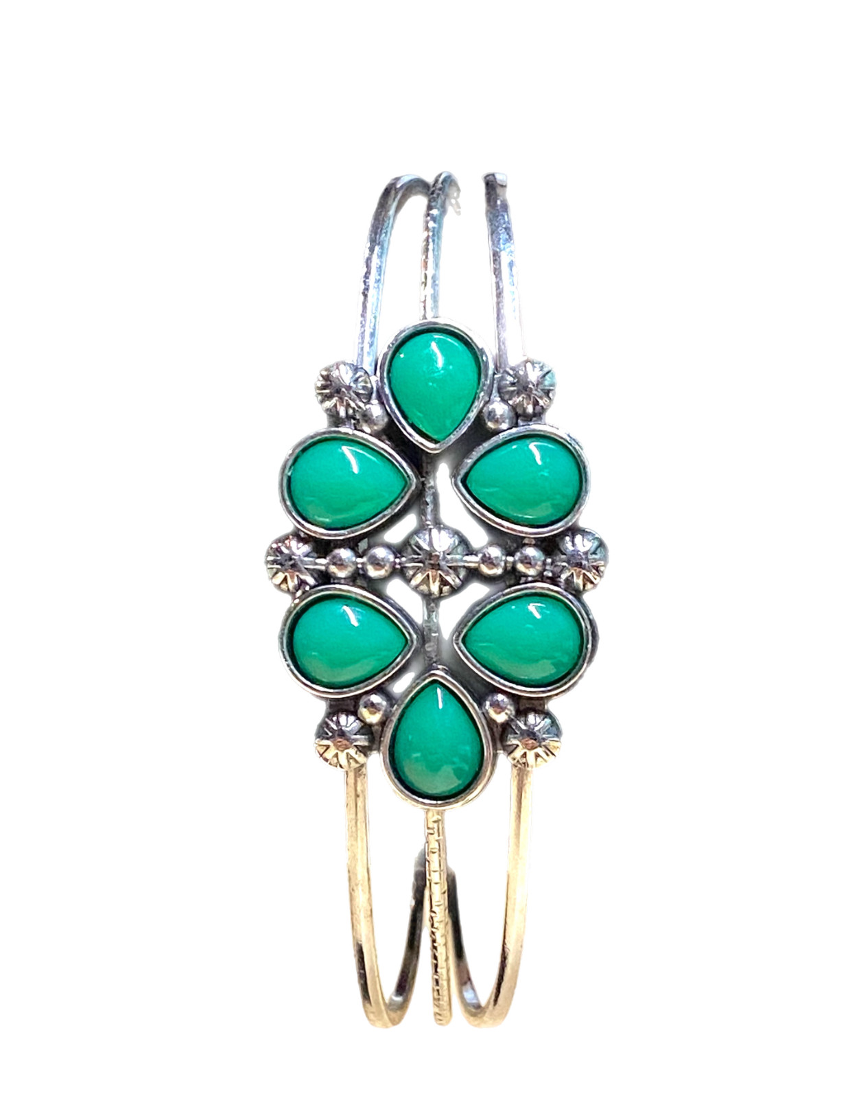 Paparazzi Taj Mahal Meadow Green Cuff Bracelet Bangle Silver Tone 7” Fashion EUC