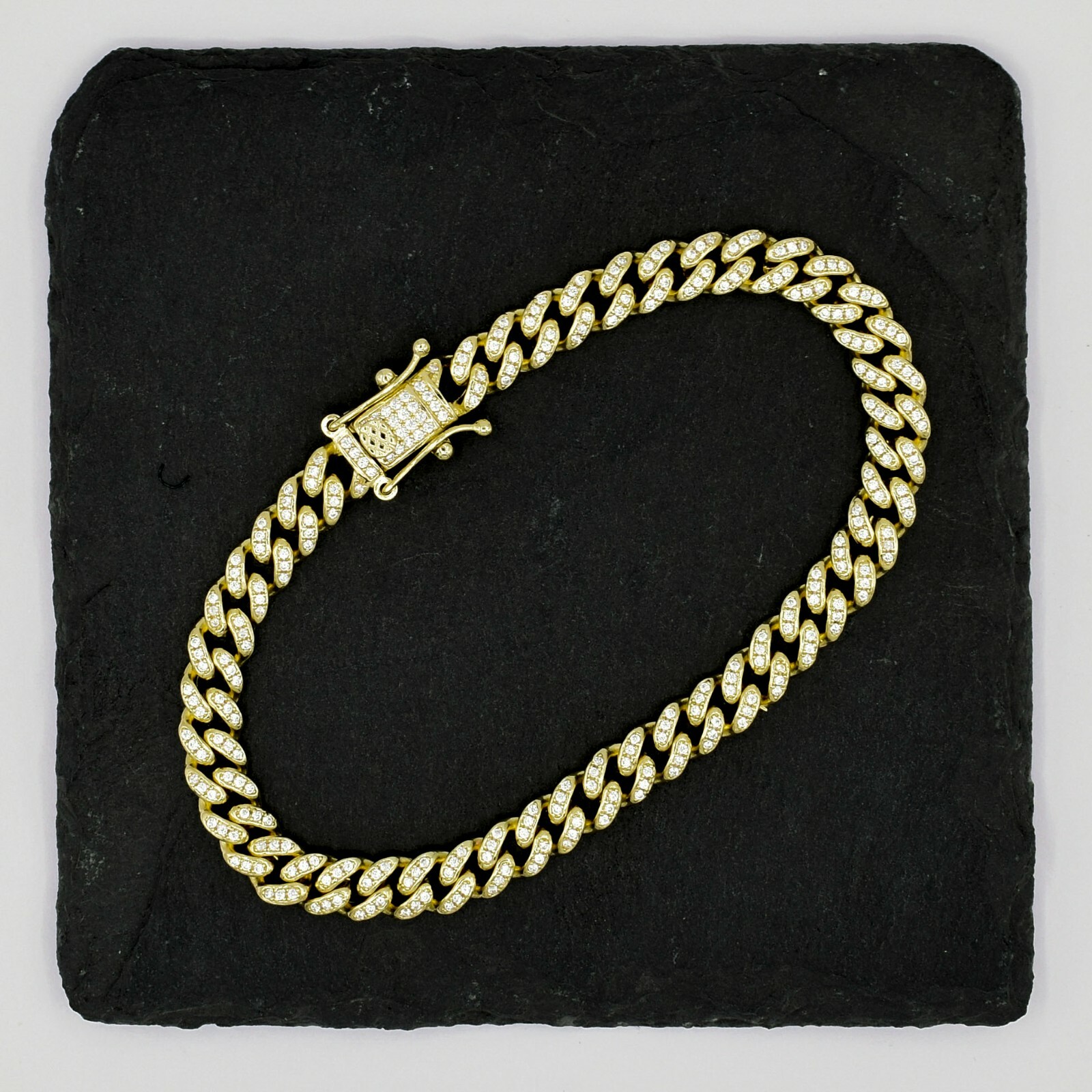 6.5mm Miami Cuban CZ Link Bracelet 14K Yellow Gold-Plated Sterling Silver 925