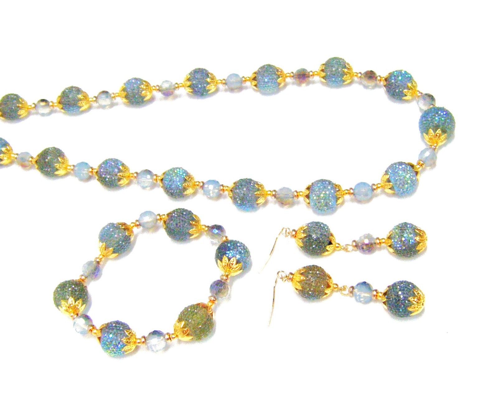 Cornflower Periwinkle Blue Sparkly Glitter Resin Donut Beads w/Gold Accent N/B/E