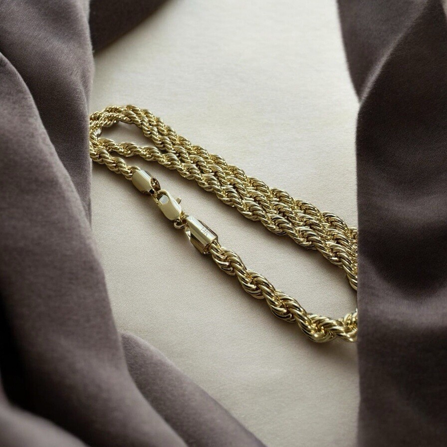 14K Gold Plated Rope Chain Necklace 24” 6mm – Stamped 14K…approx 51 Grams.