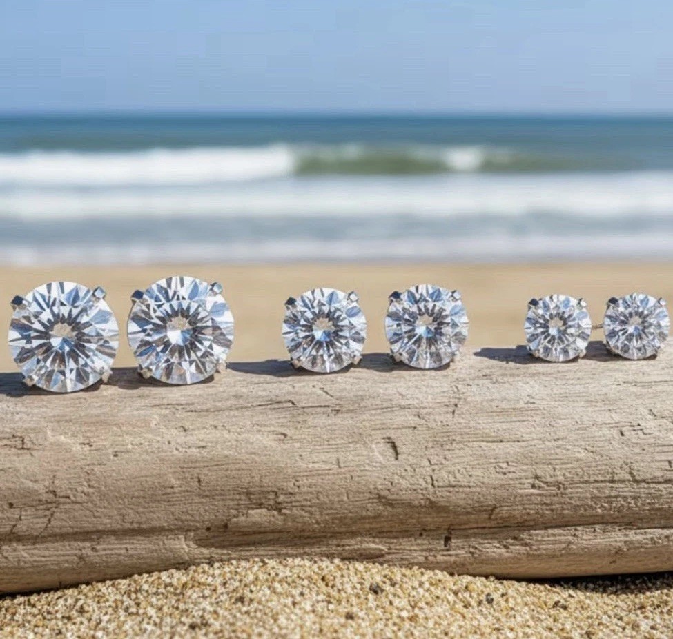 3 Pairs White K Cubic Zirconia Earrings # 0062, 0063, 0064, 0065 Box Included.