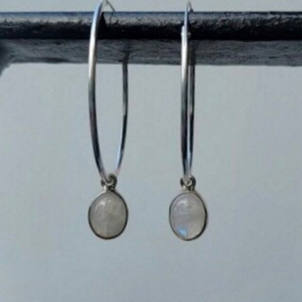 Lovely Moonstone 925 Sterling Silver Earring Handmade Women Gift For Him E-698