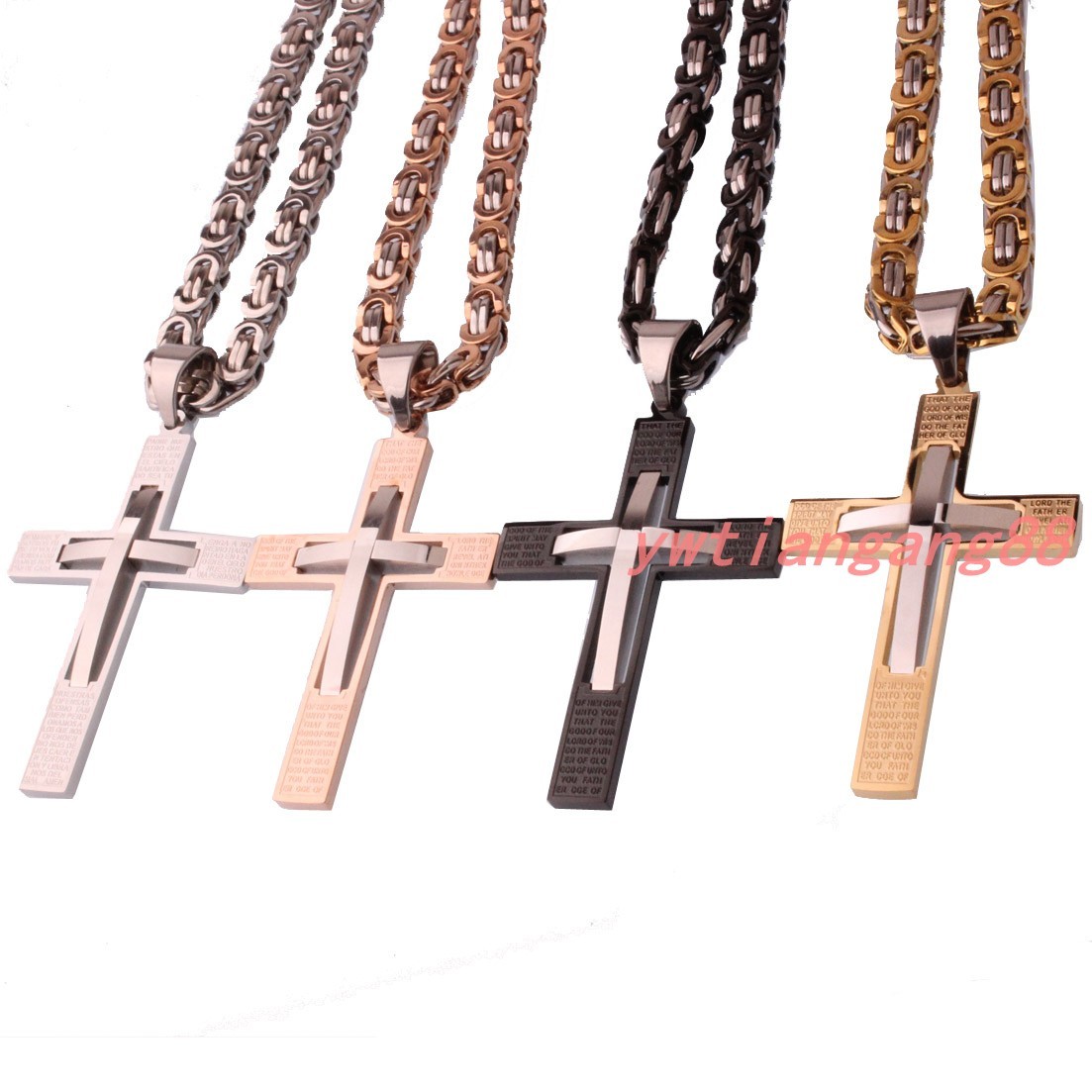 MEN Chain Byzantine Black Gold Silver Stainless Steel Cross Pendant Necklace Hot