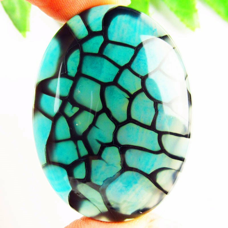 32g 40x30x7mm 2Pcs Blue Black Dragon Veins Agate Oval Cab Cabochon YJWW249