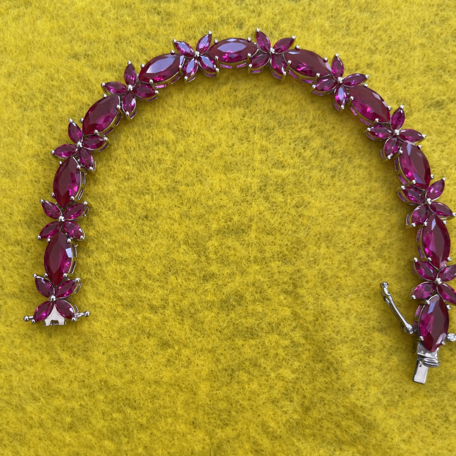 24.76 CTW 7.2” Lab Created Marquise Ruby & 925 Silver Bracelet – 21 Grams