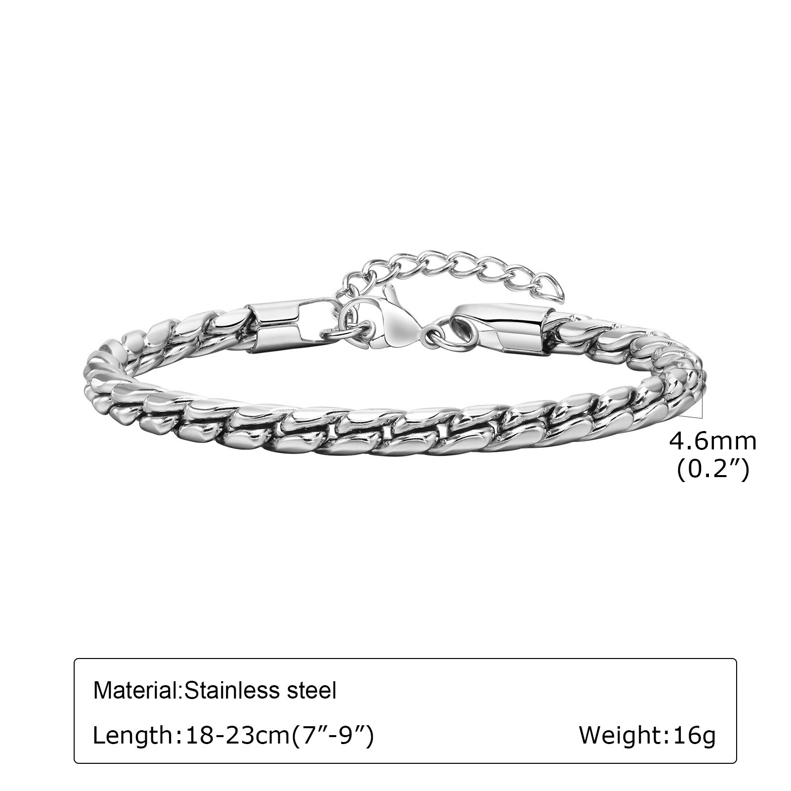 7″-9″ Silver Black Chain Bracelet Retro Men’s Stainless Steel Engagement 18-23cm
