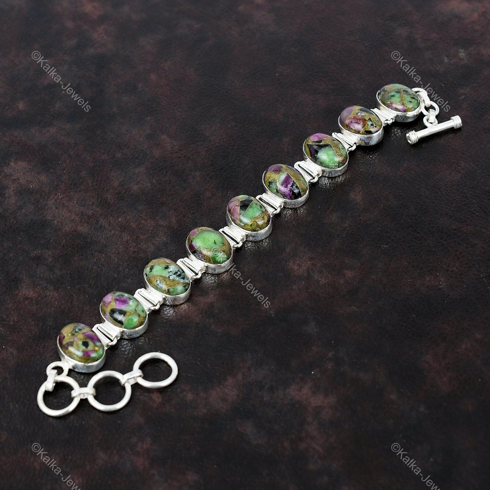 Natural Copper Ruby Zoisite Chain Adjustable Bracelet 925 Silver For Women