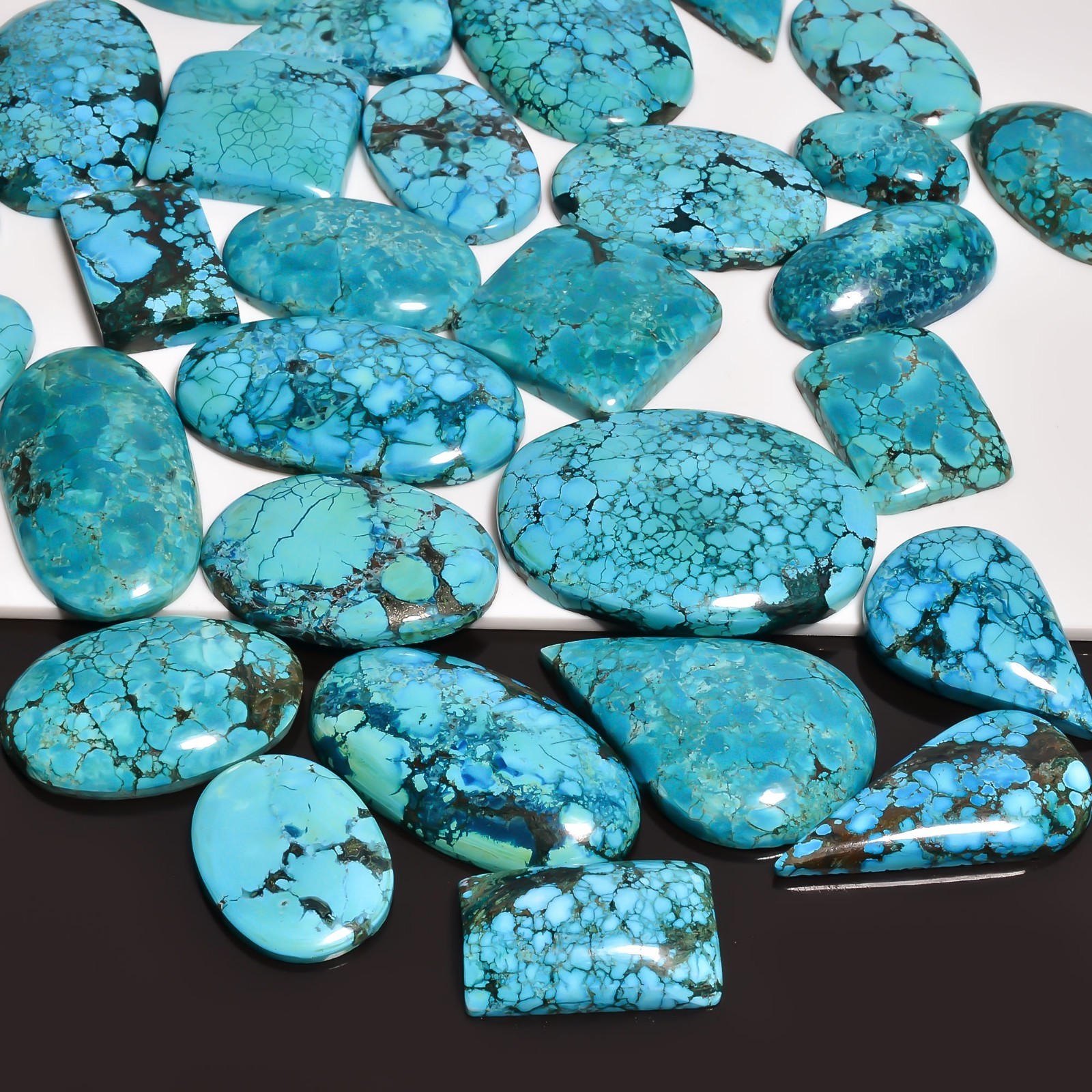 657 Cts. Natural DESIGNER TIBET TURQUOISE Pear Shape Cabochon Gemstone Lot~8Pcs~