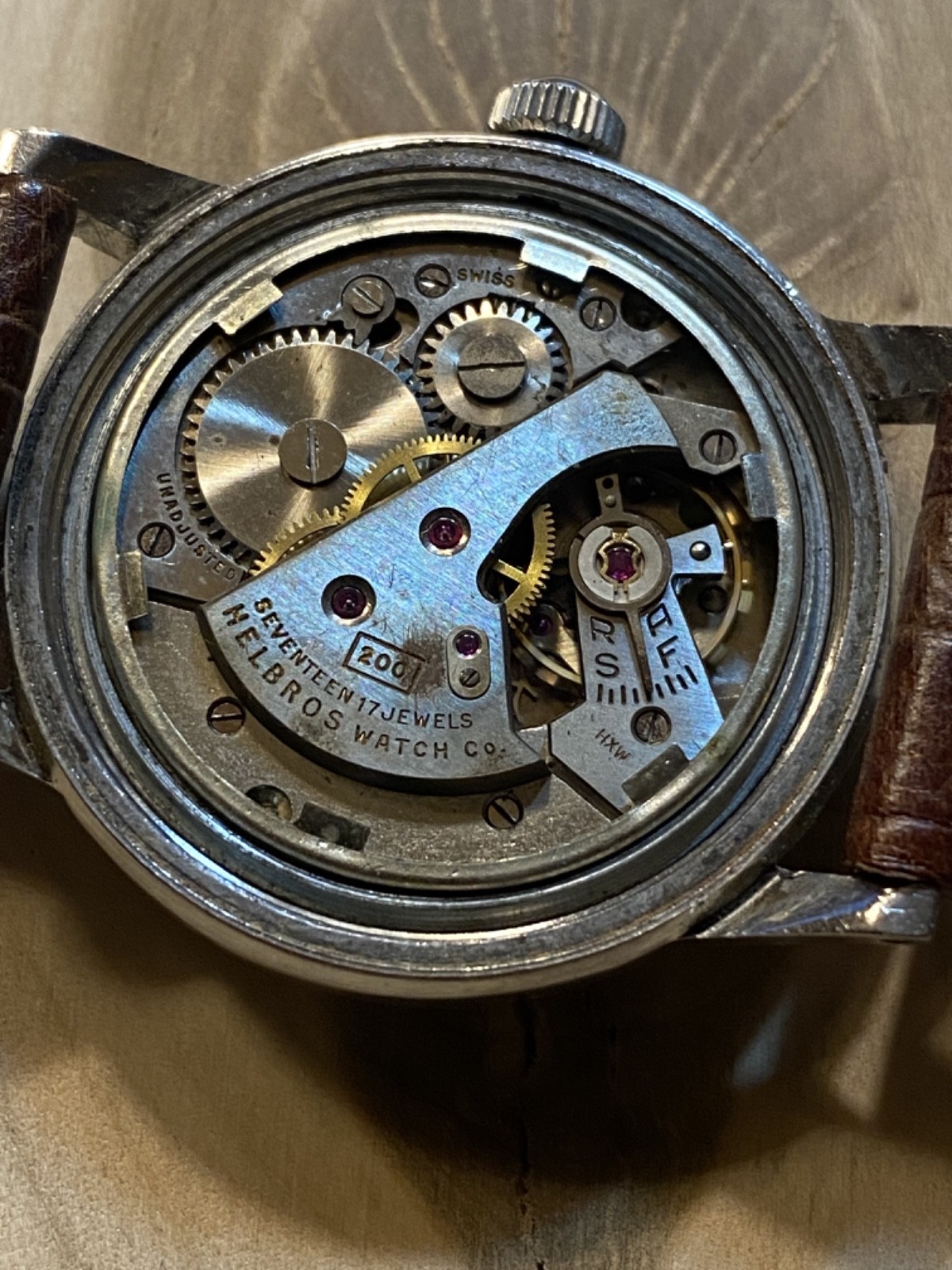 1950’s 3X Helbros ALL S.S. w/24Hr Dial- Mil. Era, Cal. 200 Timepiece & Runs!