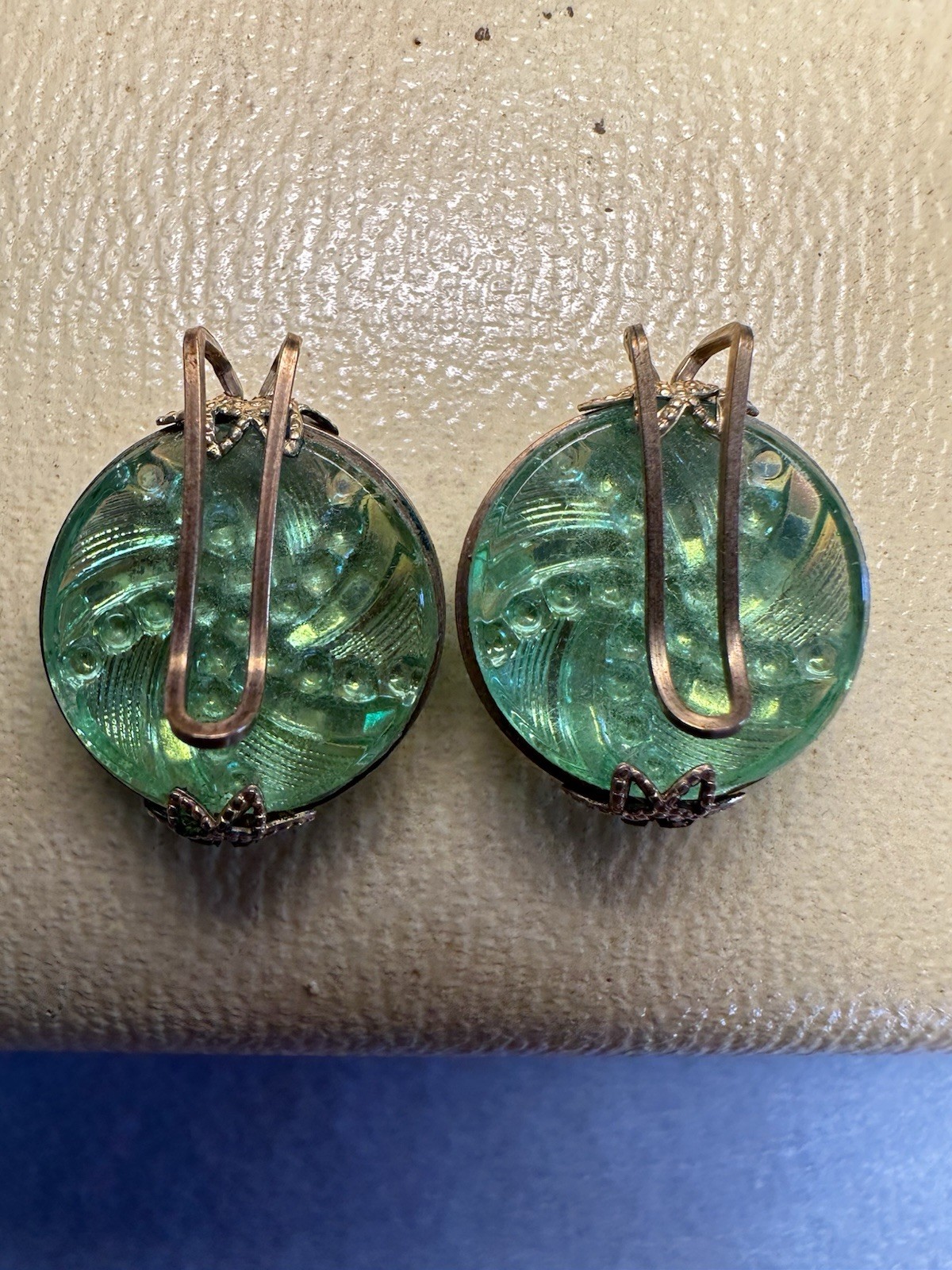 Vintage MCM Hillcraft Rainbow White & Blue Iridescent Lucite Clip Earrings