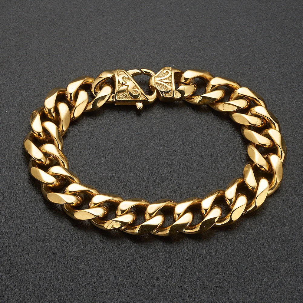 Men’s Black/Silver/Gold Stainless Steel Curb Cuban Link Chain Necklace 16″-40″