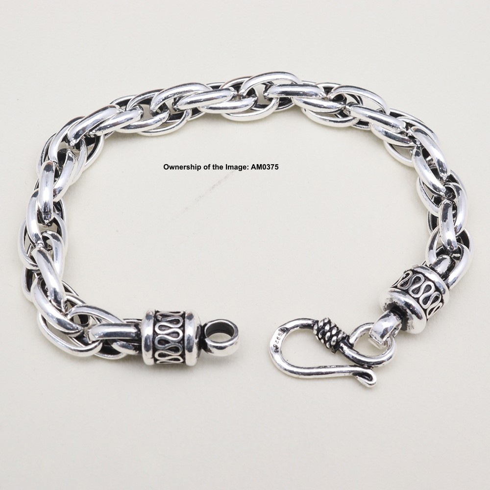 Pure 925 Sterling Silver Women Men’s Bracelet 8mm Rope Oval Link Chain 8.26inch