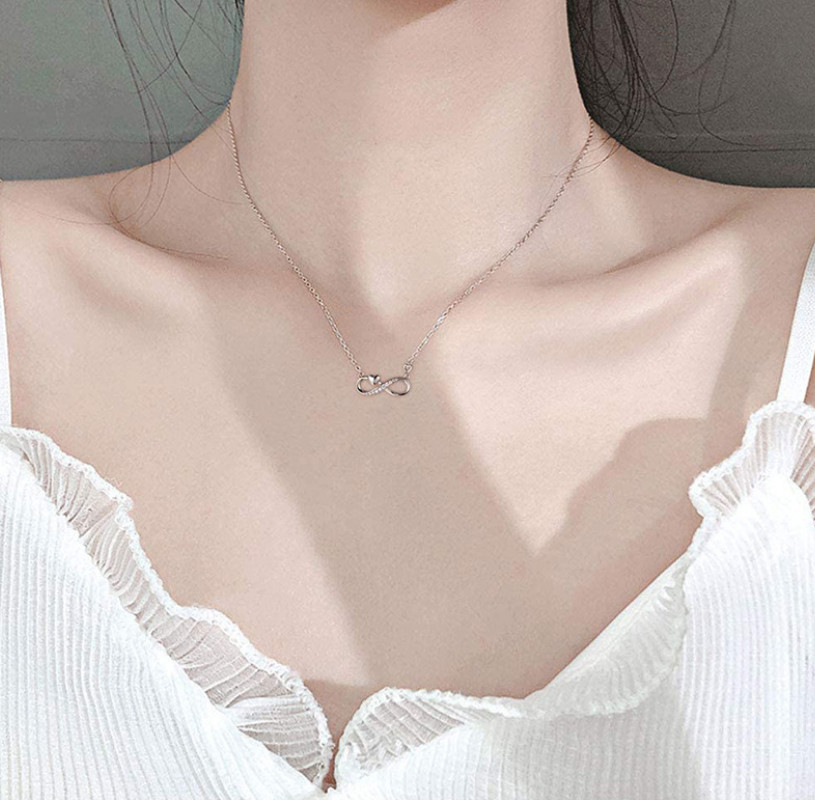 Infinity Heart White CZ Pendant Necklace 925 Sterling Silver Woman Gift Box K69
