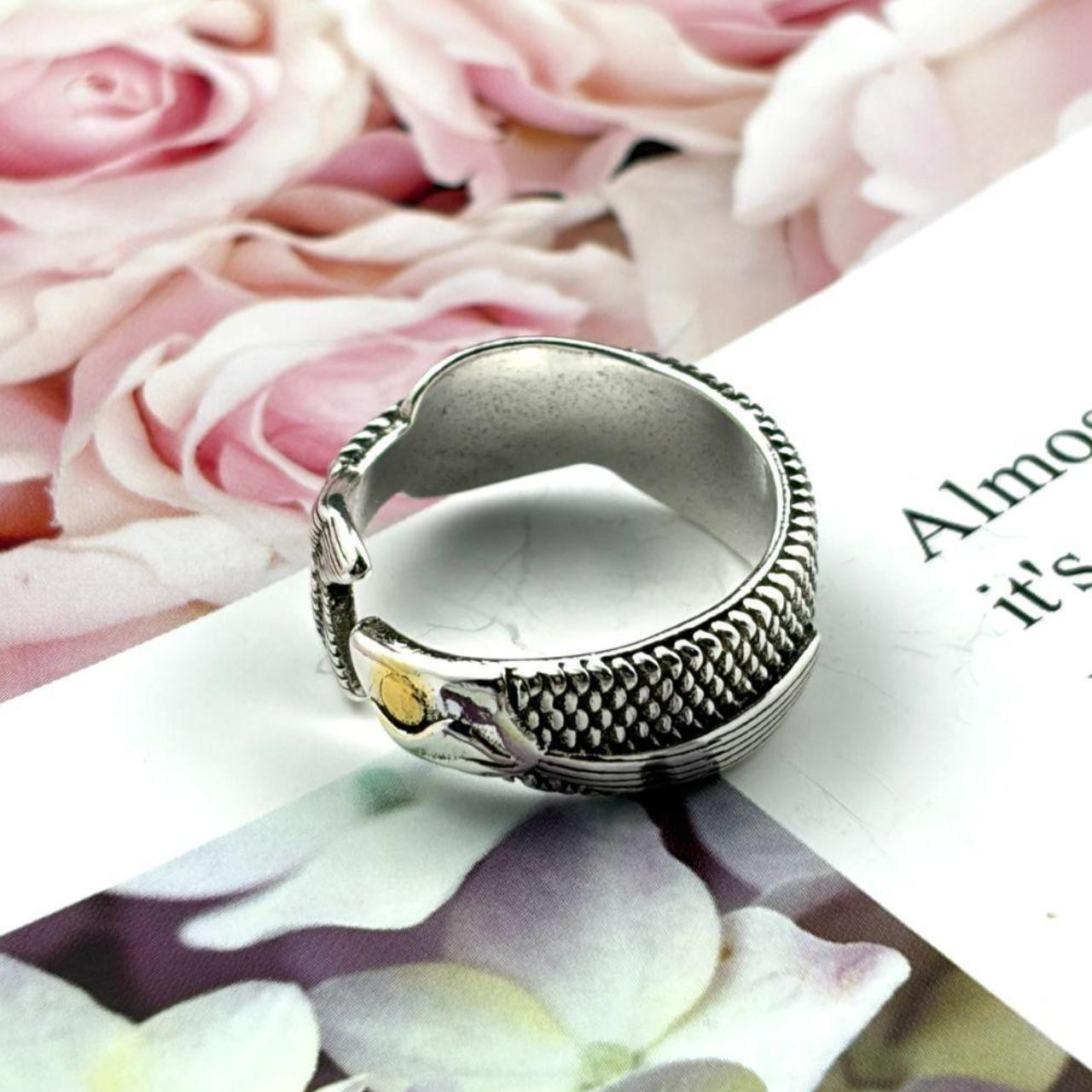 Vintage Silver Koi Fish Adjustable Open Ring
