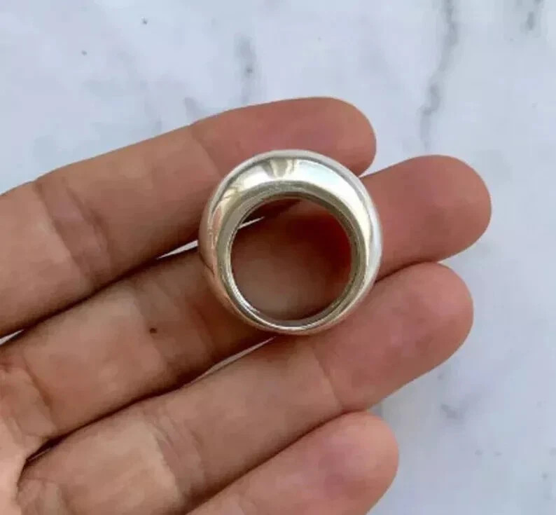 Chunky Large Domed Ring Thick Wide Band Statement Ring 925 Sterling Silver Ring