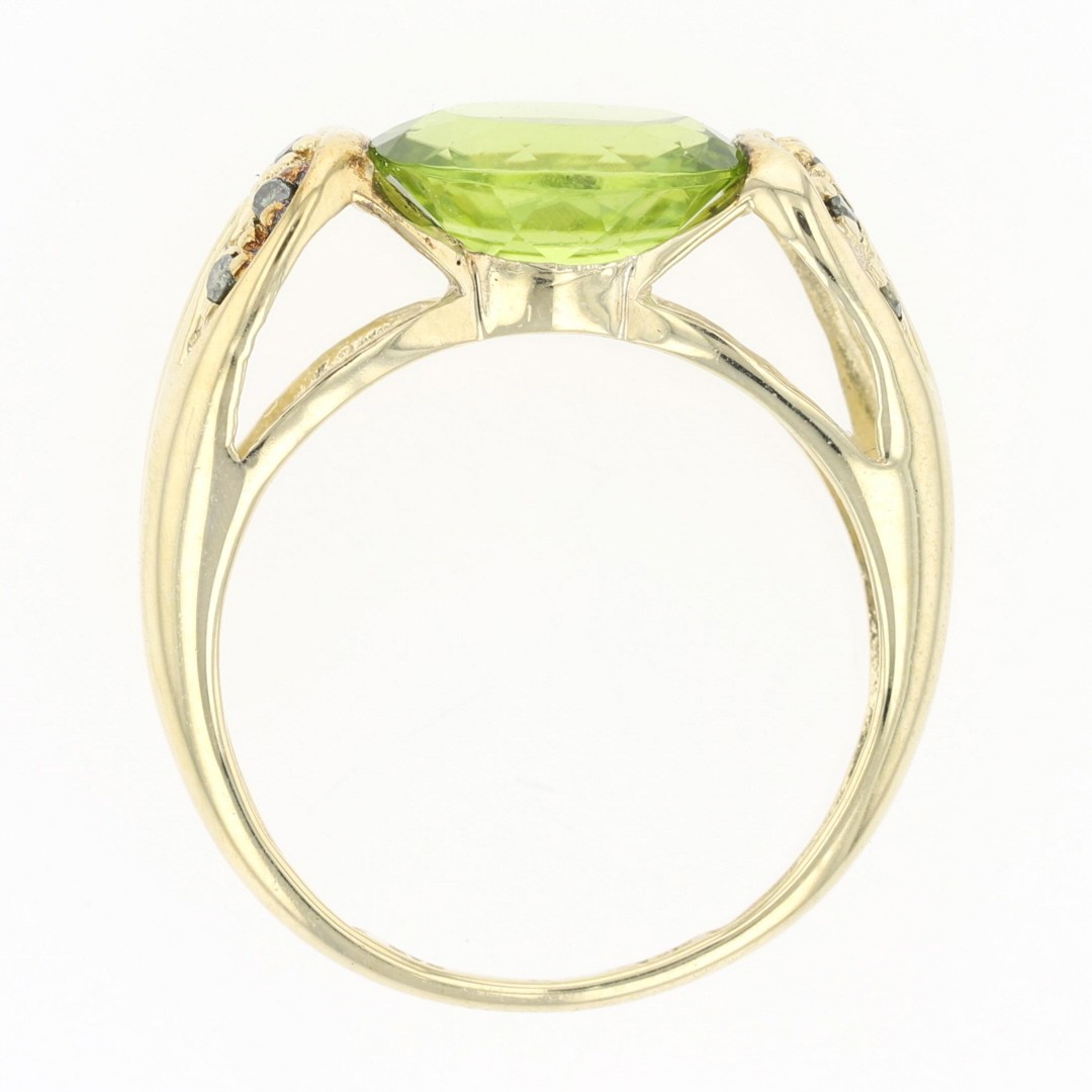 2.91ctw Oval Cut Peridot and Fancy Green Diamond Ring 14k Yellow Gold Size 7