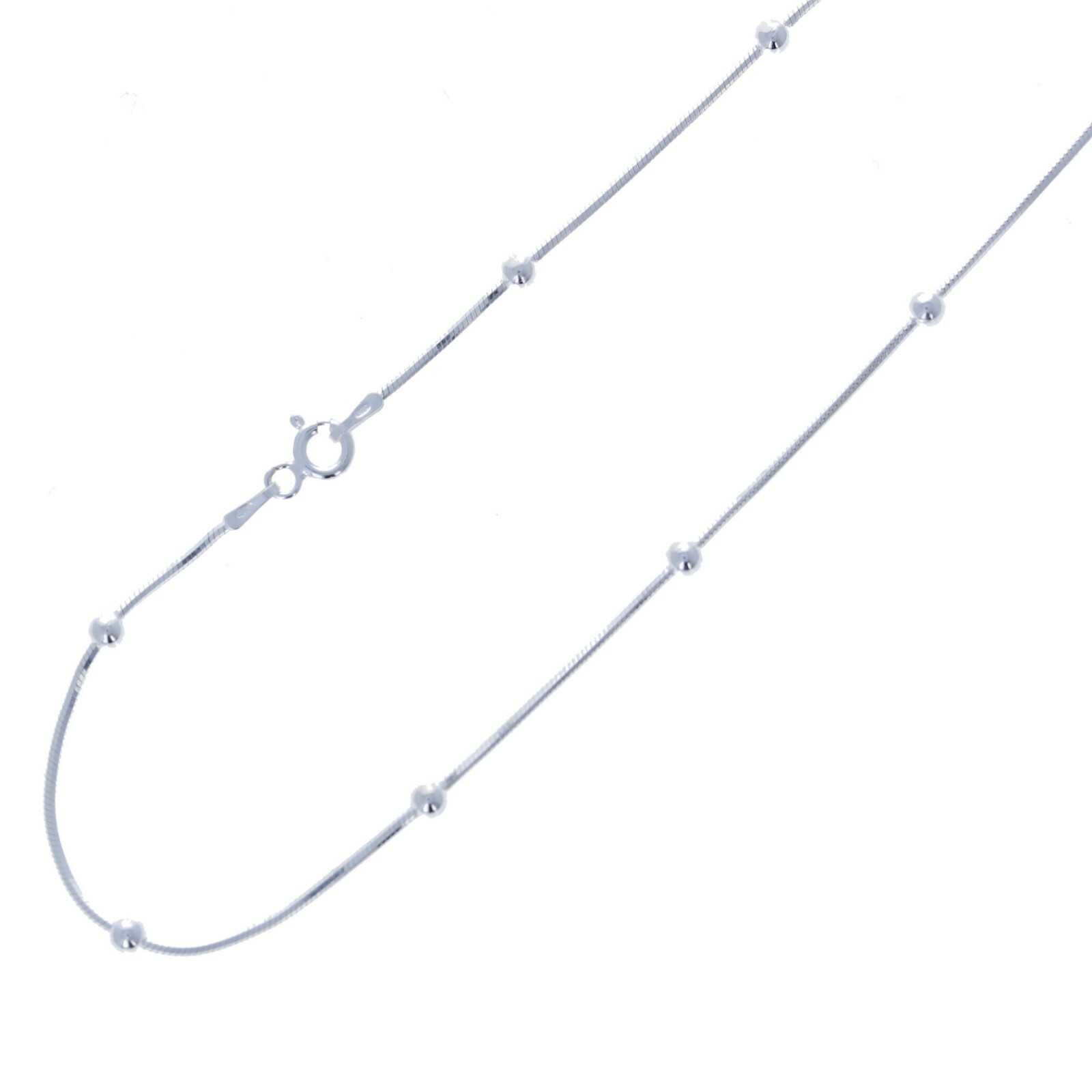 925 Sterling Silver, Diamond Cut Snake and Bead, Italian Silver Chain, 3mm beads