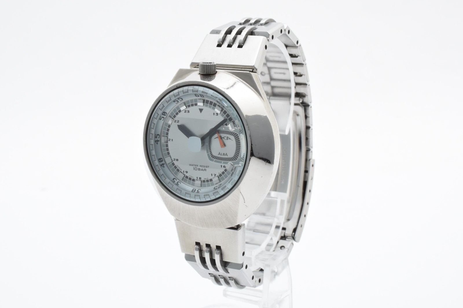 [EXC+5] SEIKO ALBA AKA V707-0A10 42mm Blue Dial Silver Quartz Men’s Watch JAPAN