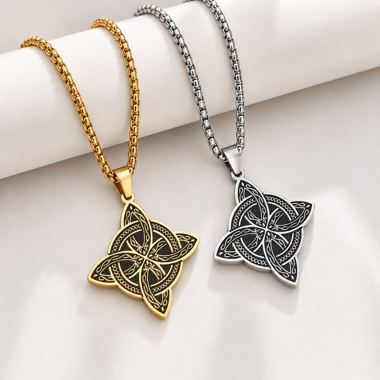 Pendant Necklace Stainless Steel Gold Knot Silver 23.62 in Men Viking N93