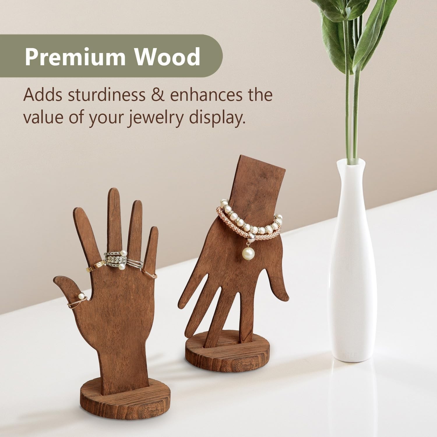 6-Piece Wood Jewelry Display Set – Wall Mount or Standalone Hands