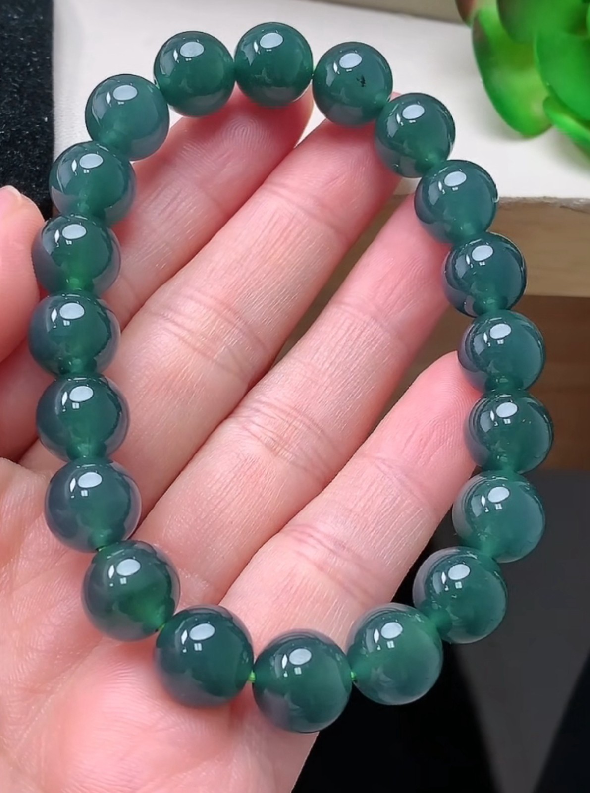 Icy Blue Green Jadeite Jade 9.7mm Beads Bracelet Bangle Certified 0630