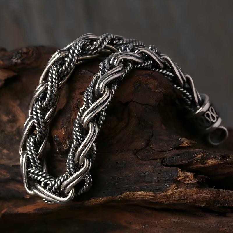 Pure S925 Sterling Silver Chain 6mm Braided Wheat Bracelet 34-35g 7.6inch
