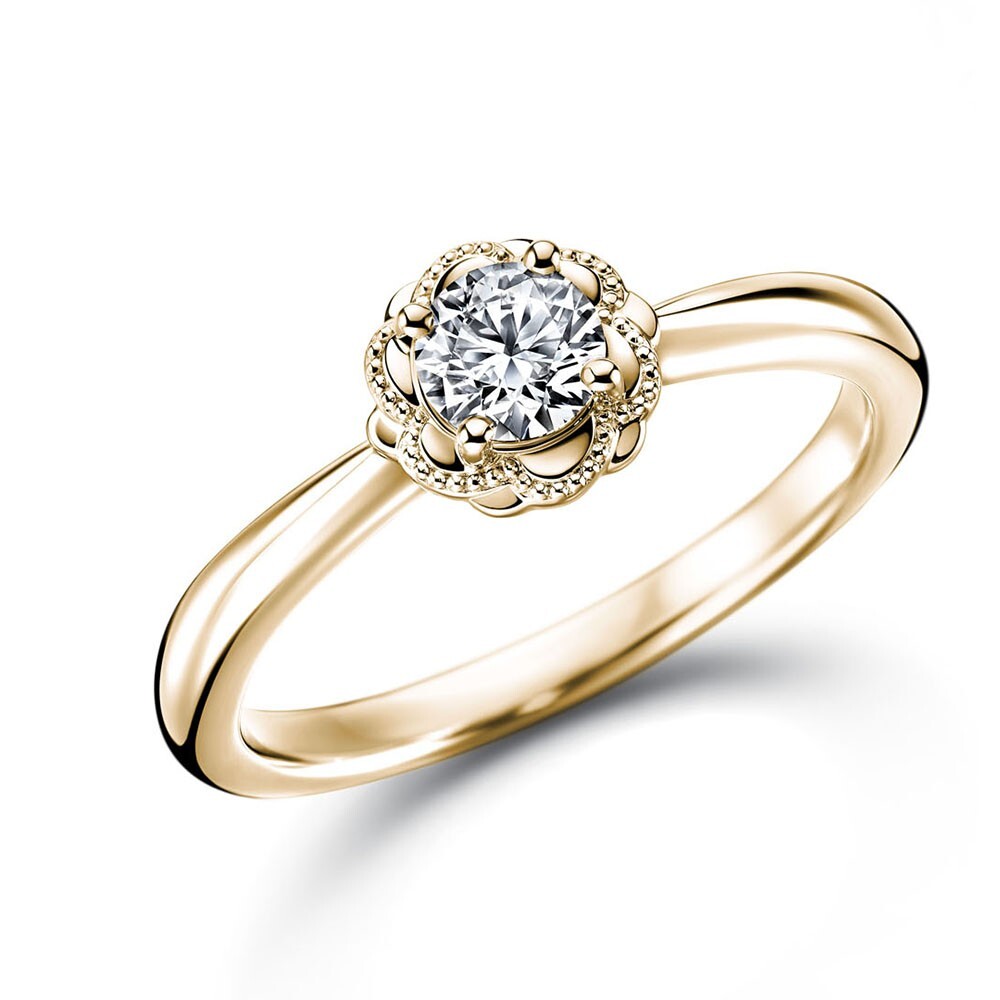 18K Yellow Gold Lab Grown Diamond CVD Engagement Ring Round Cut 0.50 Carat