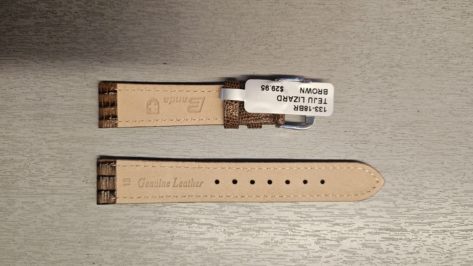 Banda 133 Teju Lizzard Pattern Brown Leather Watch Band 16mm to 22mm