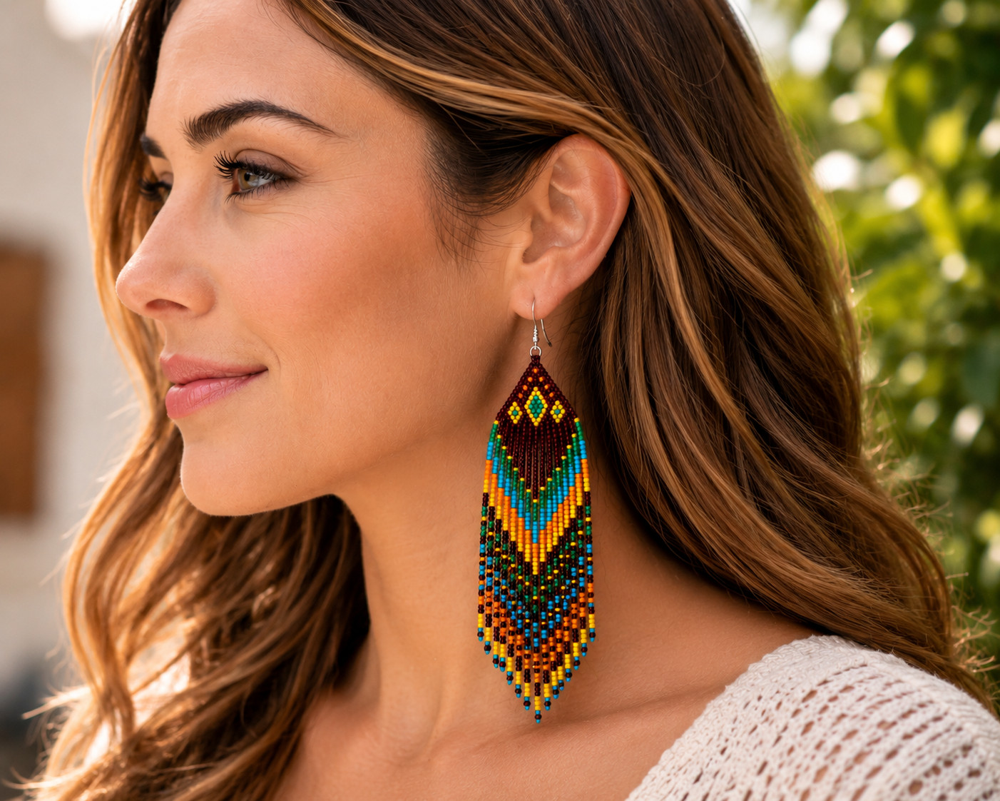 Handmade Seed Bead Fringe Earrings Long Tassel Boho Dangle Statement Jewelry.
