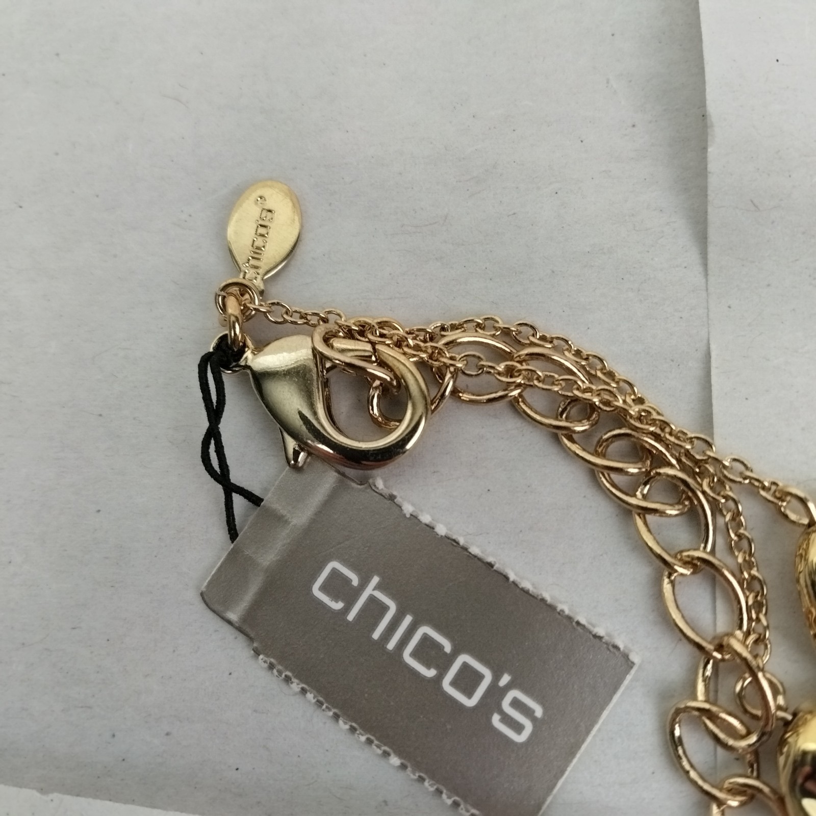 New Chico’s Necklace Gold Tone Crystal Pave Long Single Strand Layering Jewelry